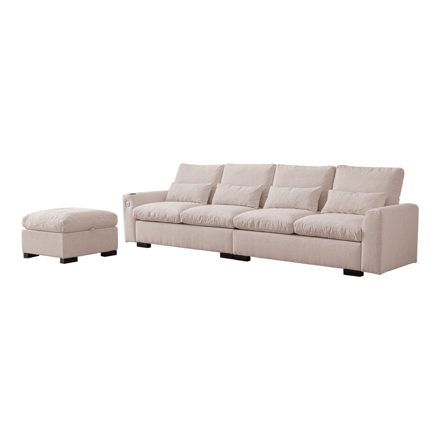 114.5"Modern Modular L Shaped Chenille Sofa Couch Reversible Ottoman With Storage Removable and Washable Cushions Sofa With USB Ports & Cup Holder For Living Room