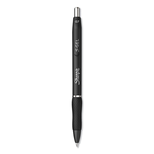Sharpie S-Gel High-Performance Gel Pen, Retractable, Medium 0.7 mm, Black Ink, Black Barrel, Dozen