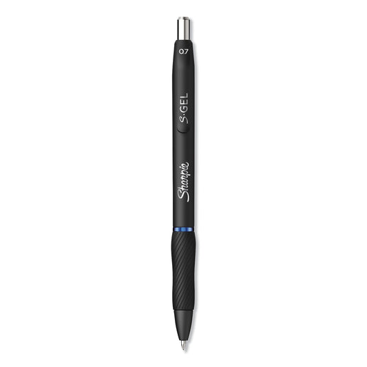 Sharpie S-Gel High-Performance Gel Pen, Retractable, Medium 0.7 mm, Blue Ink, Black Barrel, Dozen