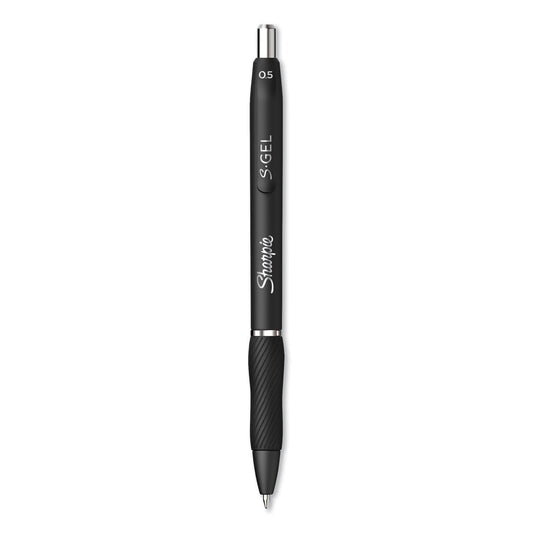 Sharpie S-Gel High-Performance Gel Pen, Retractable, Fine 0.5 mm, Black Ink, Black Barrel, Dozen