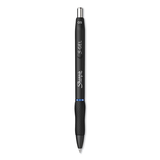 Sharpie S-Gel High-Performance Gel Pen, Retractable, Fine 0.5 mm, Blue Ink, Black Barrel, Dozen