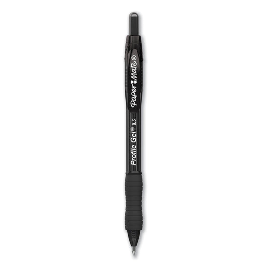 Paper Mate Profile Gel Pen, Retractable, Fine 0.5 mm, Black Ink, Translucent Black Barrel, Dozen