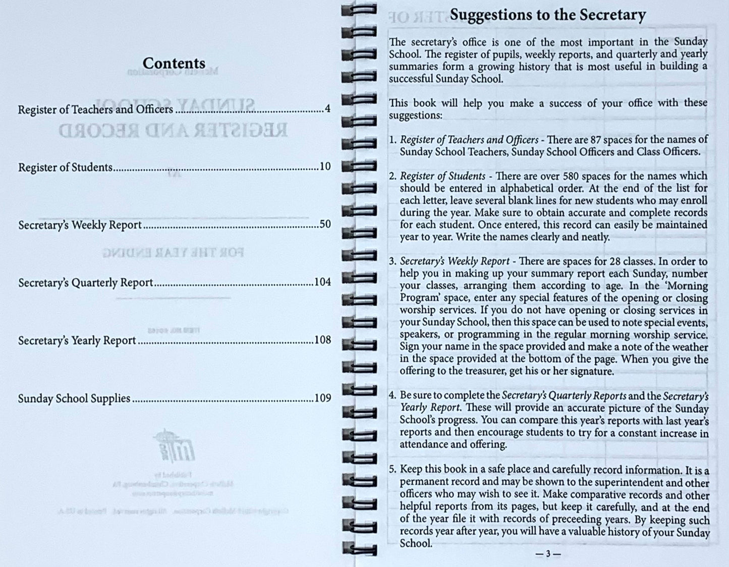 60165 SUNDAY SCHOOL REGISTER AND RECORD