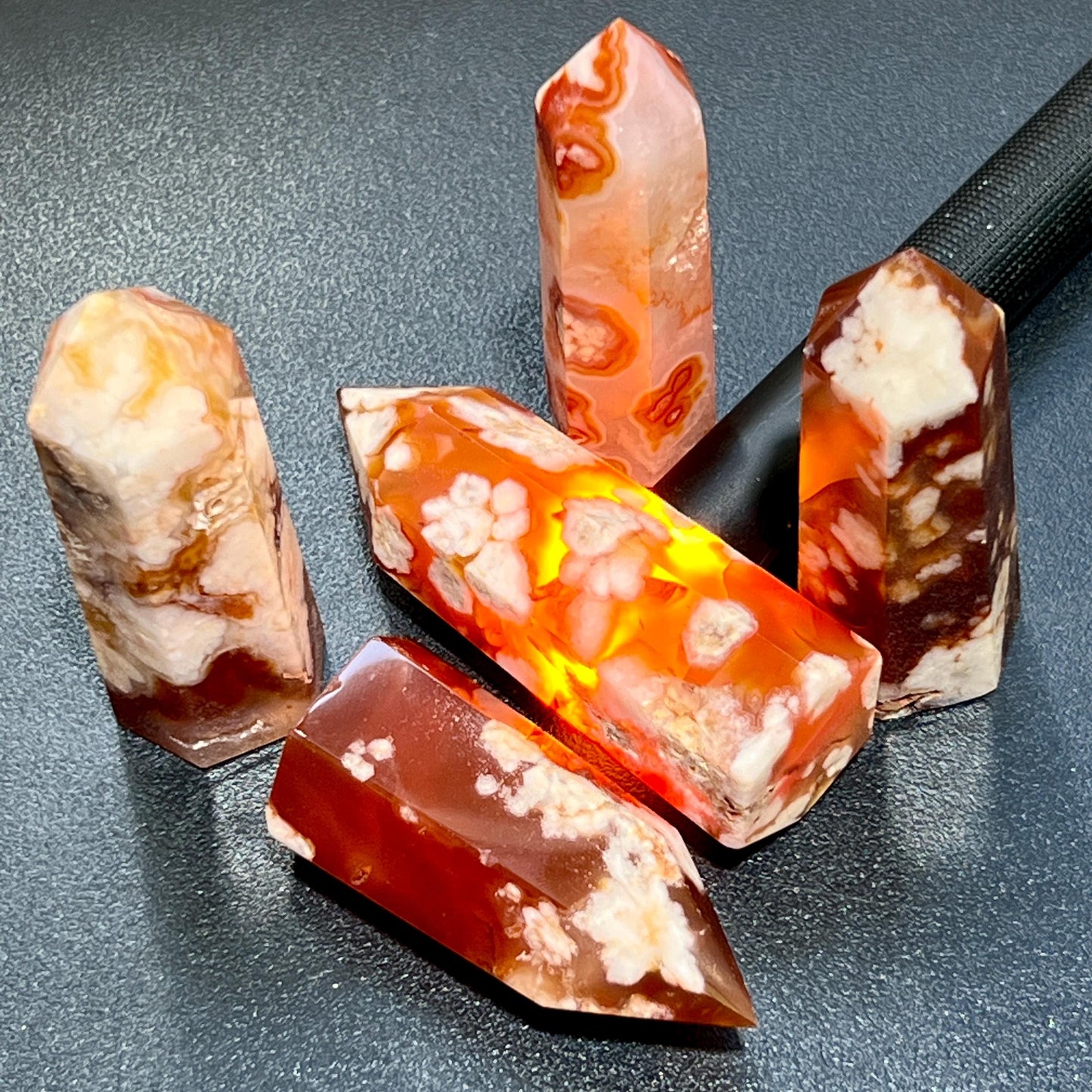 Red Carnelian Flower Agate Point Tower Carving Gemstone Home Decor Supply