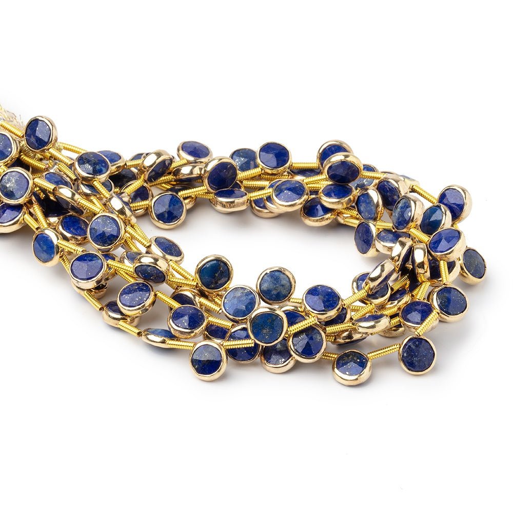 6.5mm Vermeil Bezel Lapis Lazuli Top Drill Faceted Coin Strand 19 Beads