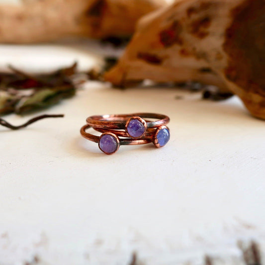 Dainty Tanzanite Stacking Ring for Women in Copper Elegance