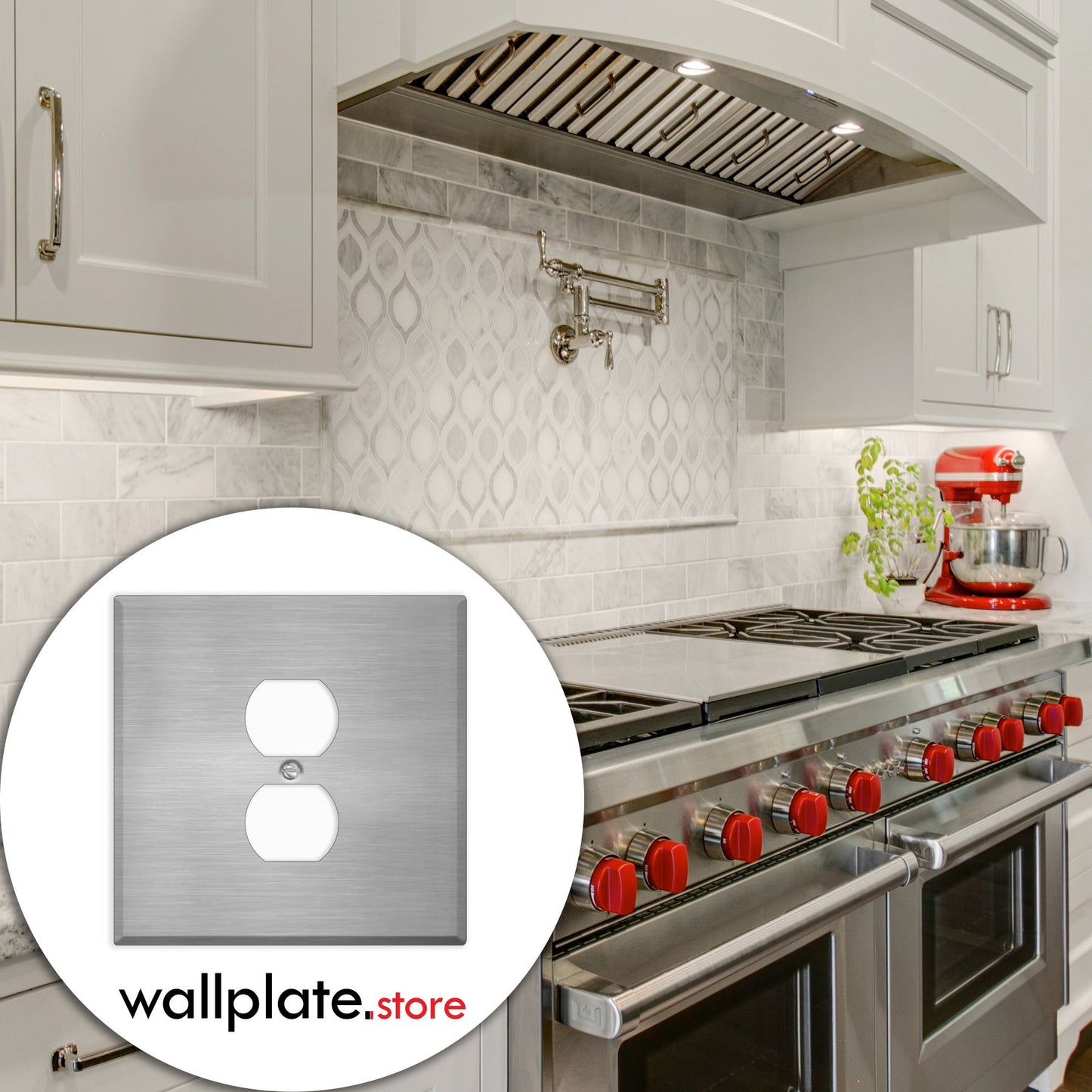 2 Gang Stainless Steel Jumbo with 1 Centered Duplex Receptacle Wallplate