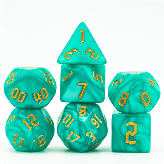 Seafoam Macaron 7-Dice Blend Set w/Gold Numbers