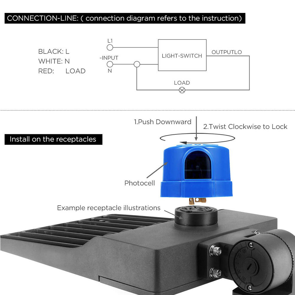 Twist Lock Photocell for Outdoor Lights, Auto On/Off Dusk to Dawn Light Sensor, Photoelectric Switch for LED Street Area Light, Parking Lot Light-2 Pack