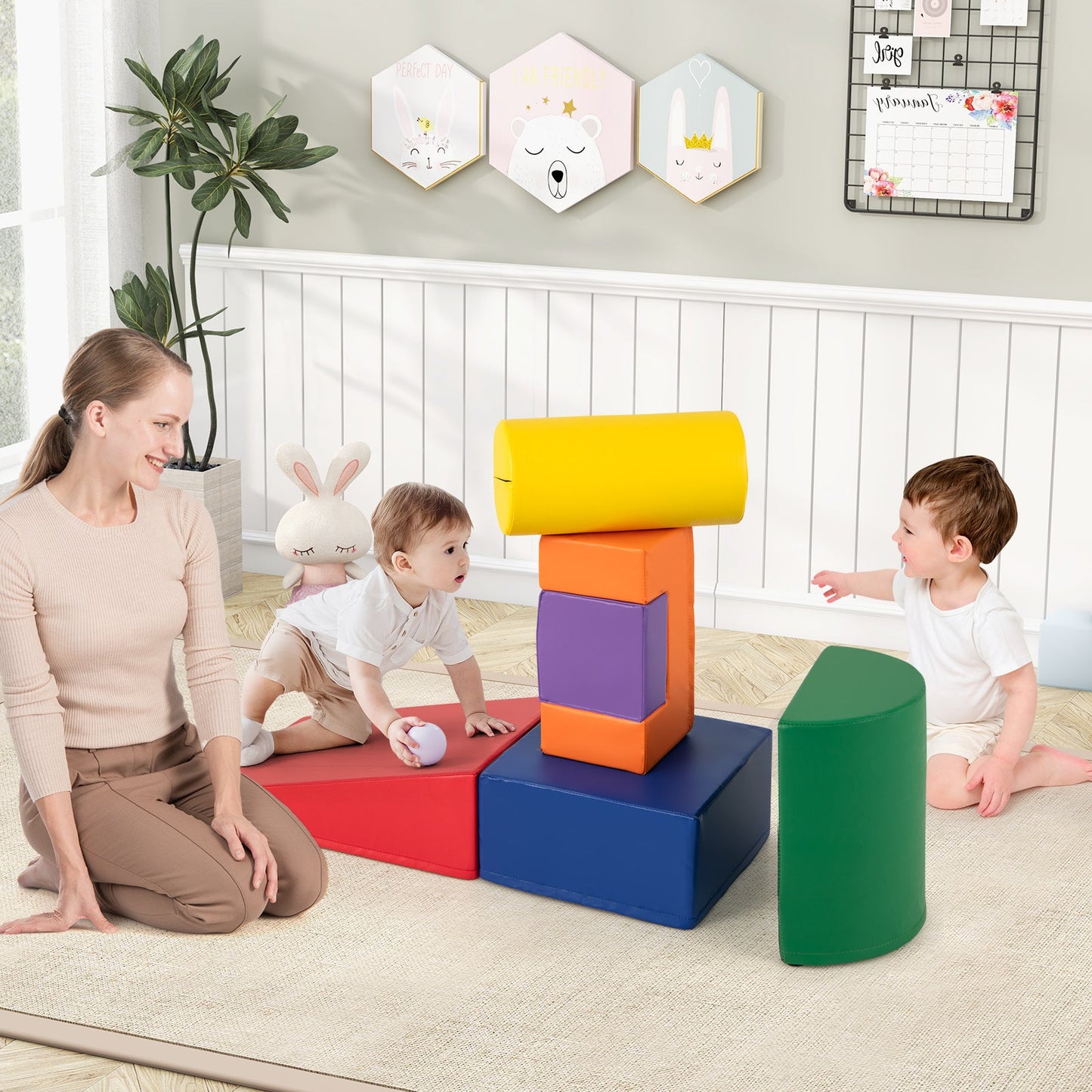 6 Pieces Foam Climbing Blocks Indoor Climb and Crawl Activity Playset with Rectangles-Orange
