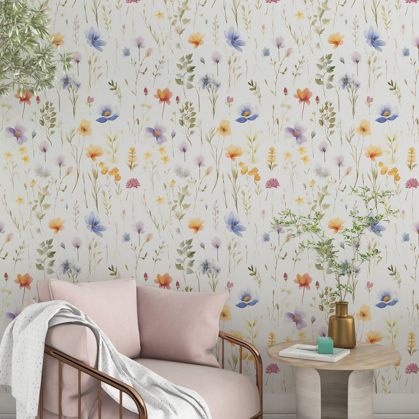Watercolor Airy Wild Flower Wallpaper