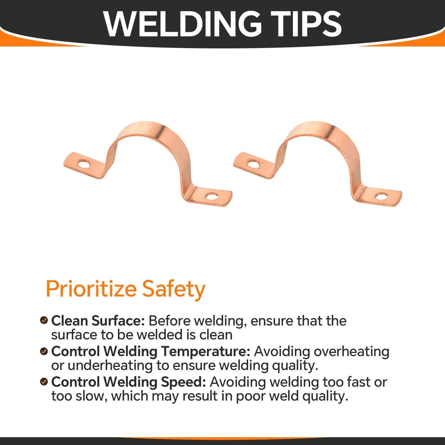 10 Pack 1" Copper Pipe Straps, Two Hole