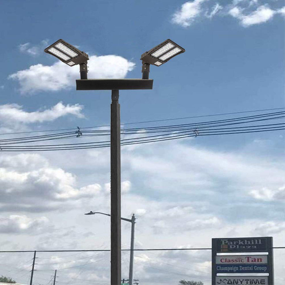 Bullhorn Tenon Adapter with 2 Arms for 2-3/8" LED Shoebox Parking Lot Pole Lights, Street Light & Area Light Heavy Duty Round Pole Mounting Bracket