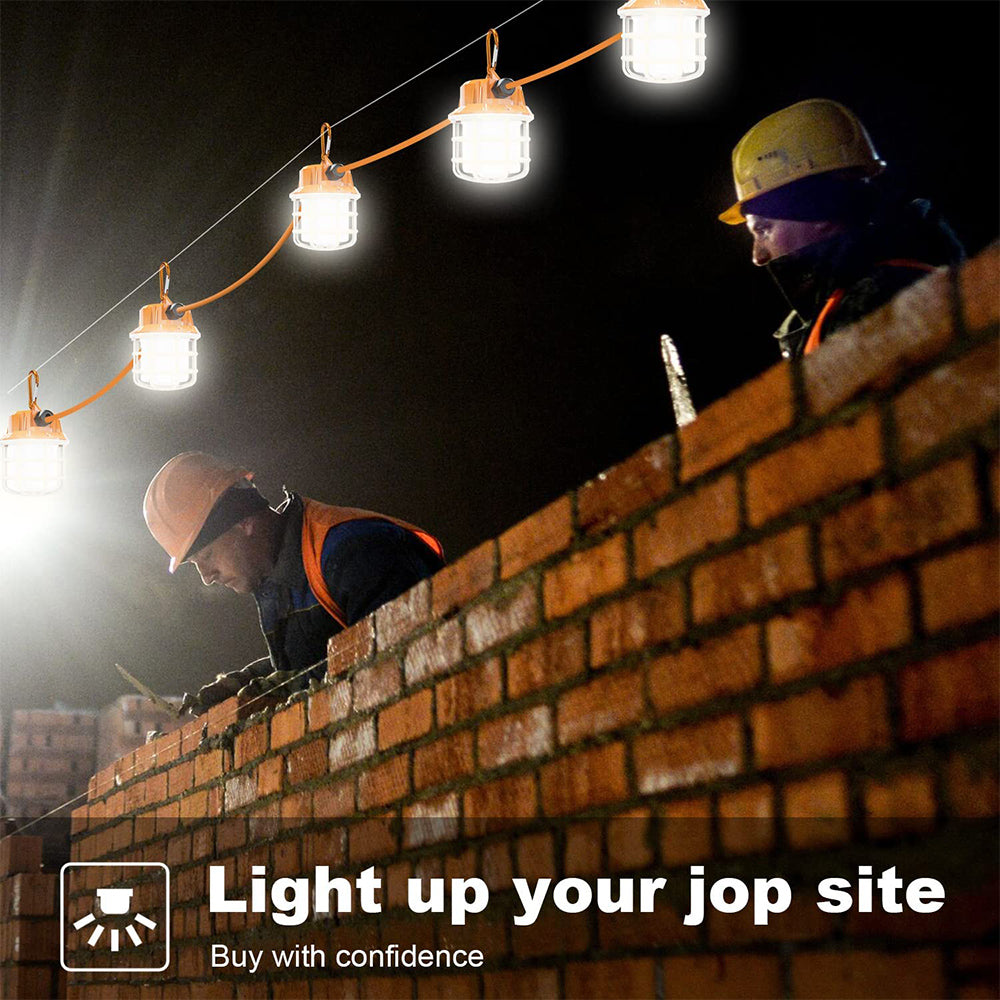 100FT LED Work String Lights, 100W 10000LM 5000K AC100-277V Industrial Grade Construction String Light for Jobsite with 10 Bulbs & Hooks, ETL Listed