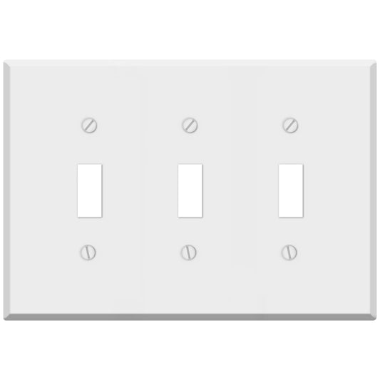 3-Gang White Metal Toggle Switch Wall Plate – Standard Size - Made in USA