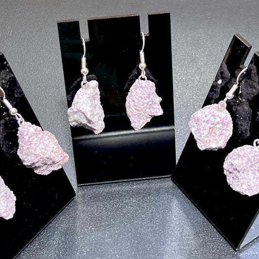 Lilac Lepidolite Raw Crystal Earrings Pair (Stainless Steel Silver Hooks) Rough Gemstone Jewelry
