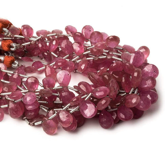 6x5-11x8mm Ruby Faceted Pear Briolettes 8 inch 26 beads