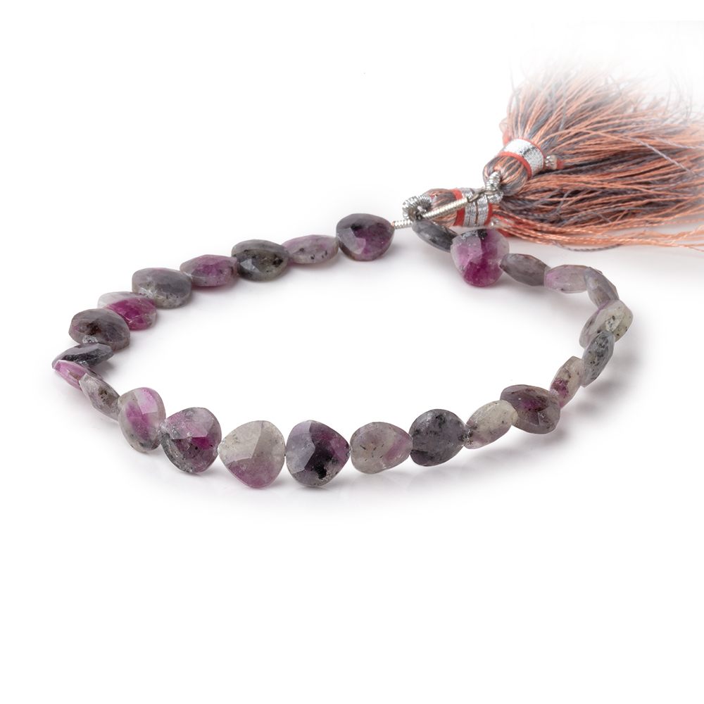 7-8mm Ruby in Marble Matrix Straight Drill Faceted Hearts 8 inch 26 Beads