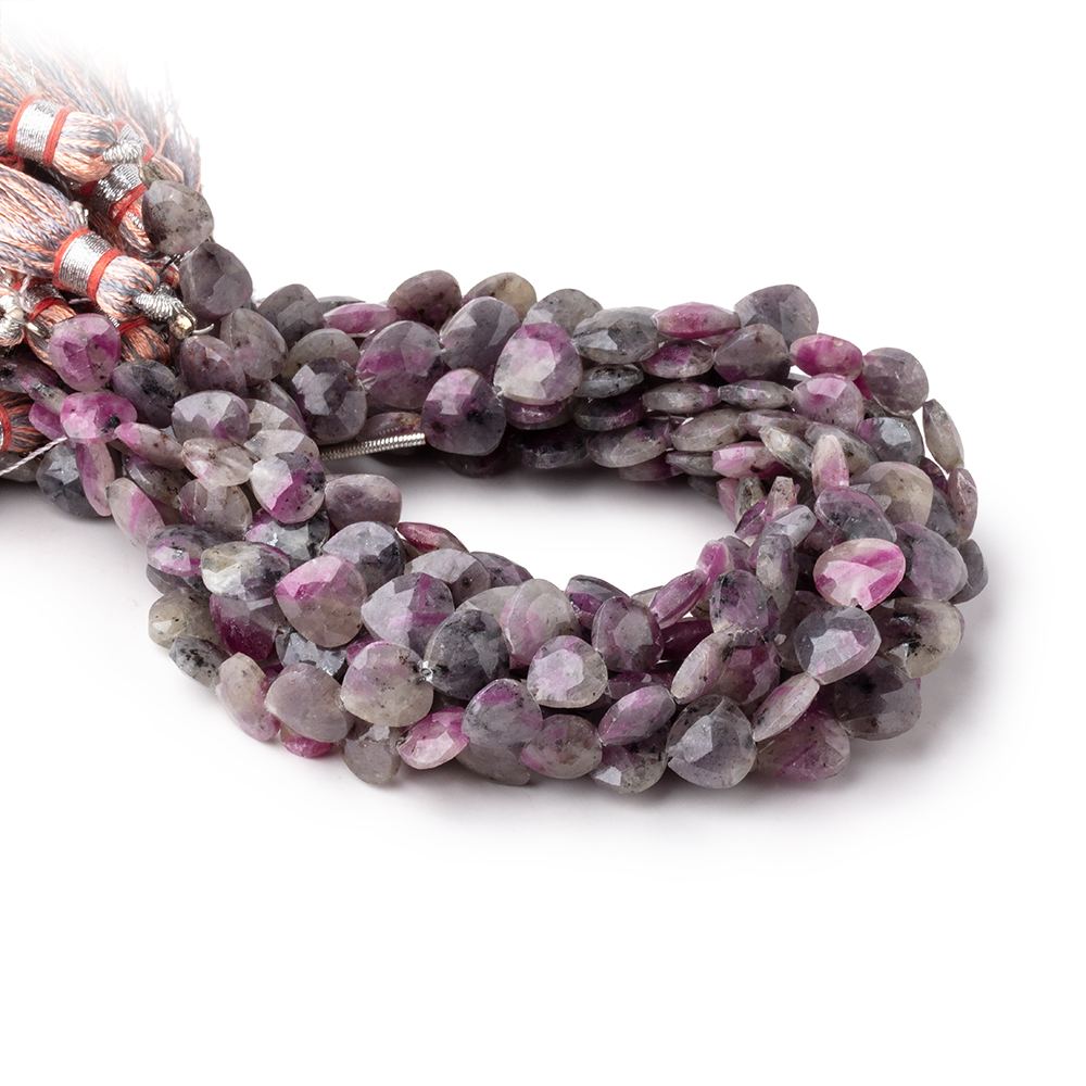 7-8mm Ruby in Marble Matrix Straight Drill Faceted Hearts 8 inch 26 Beads