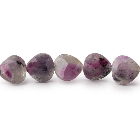 7-8mm Ruby in Marble Matrix Straight Drill Faceted Hearts 8 inch 26 Beads