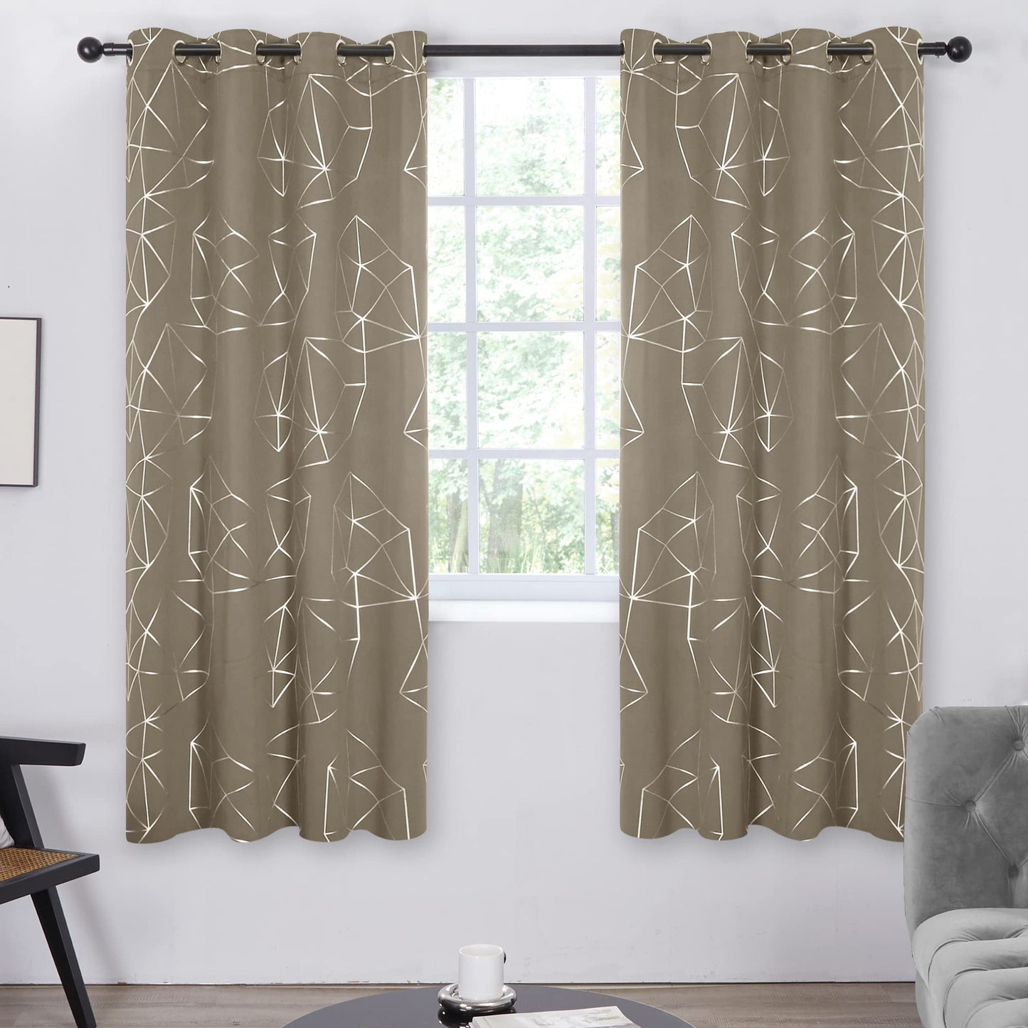 Geometric Blackout Curtains, Taupe, 52x108 Inch, 2 Panels