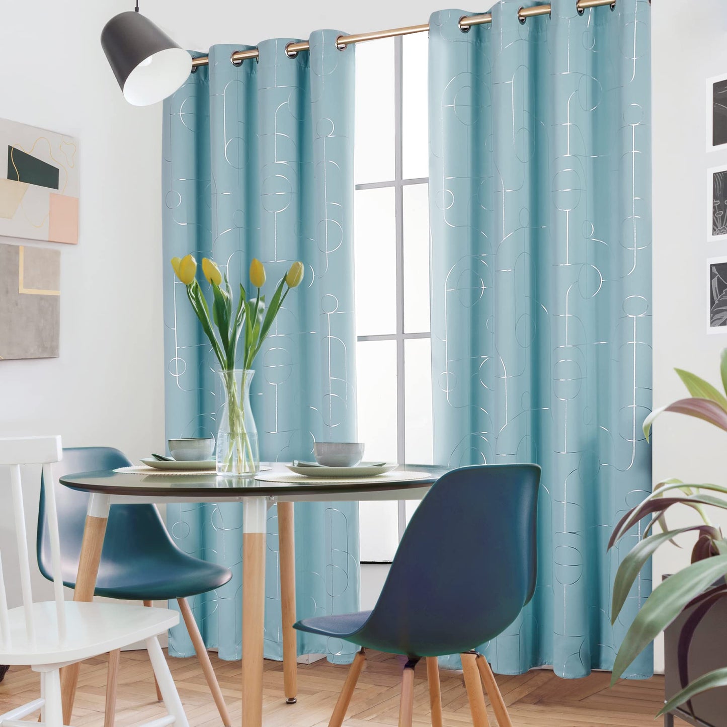 Geometric Blackout Curtains, Taupe, 52x108 Inch, 2 Panels