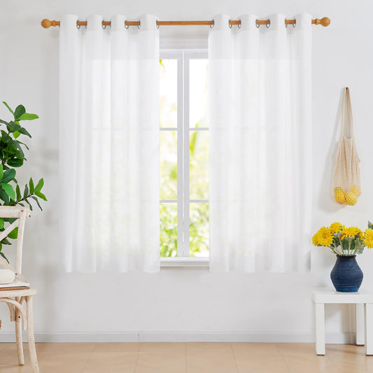 Linen Look Boho Semi-Sheer Curtains, 52x63 Inch, 2 Panels