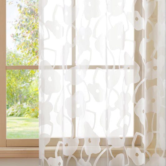 Sheer Grommet Curtains with Summer Flowers, 52x63 Inch