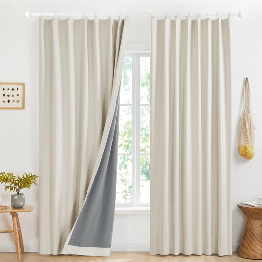 100% Blackout Pinch Pleat Curtains, Cream, 2 Panels