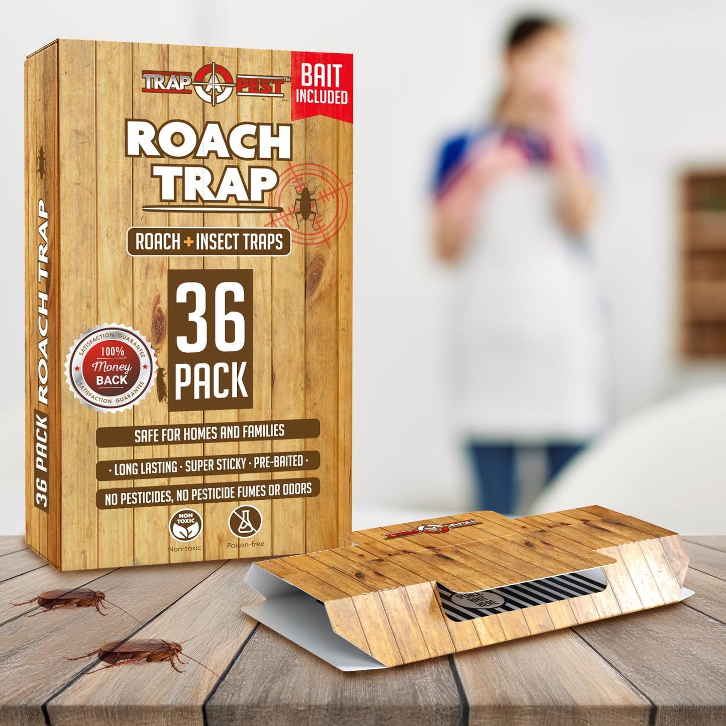 Roach Traps Indoor Sticky (18 Pack) - Glue Traps for Roaches Bug Traps with Roach Bait Traps - Long Lasting Non-Toxic Children and Pet Friendly - Trap a Pest