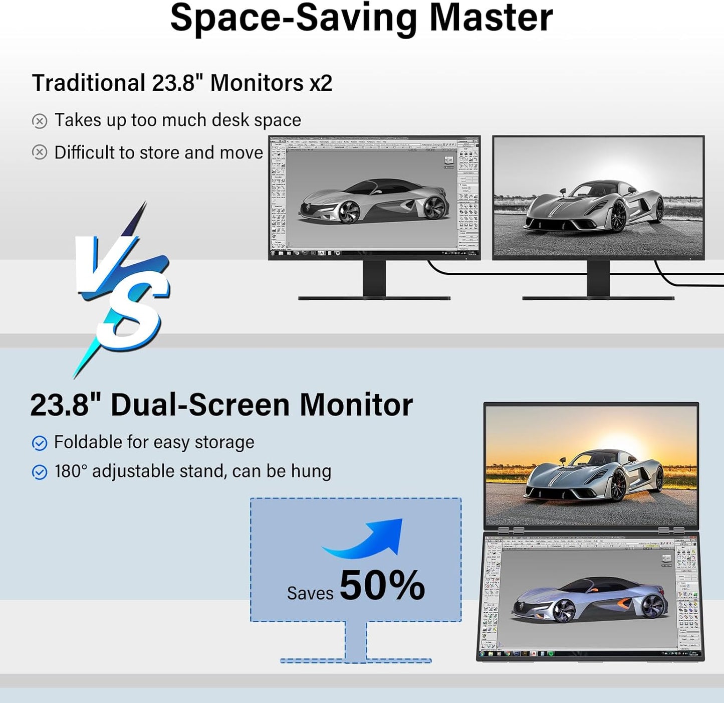 InnoView Foldable 23.8" Dual Monitor-INVPM609
