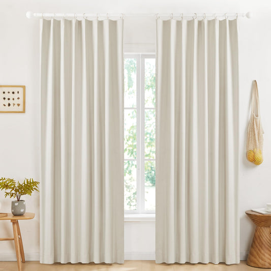 100% Blackout Pinch Pleat Curtains, Cream, 2 Panels