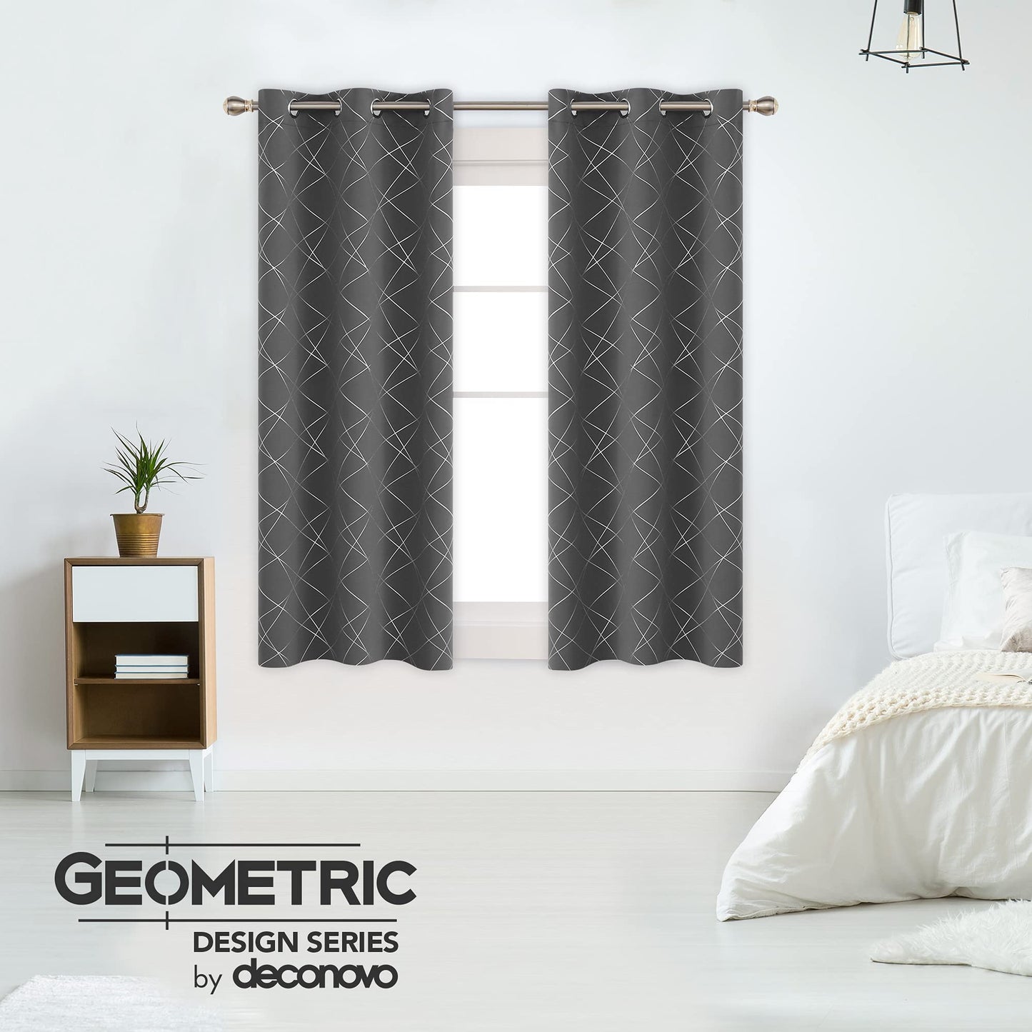 Geometric Blackout Curtains, Taupe, 52x108 Inch, 2 Panels