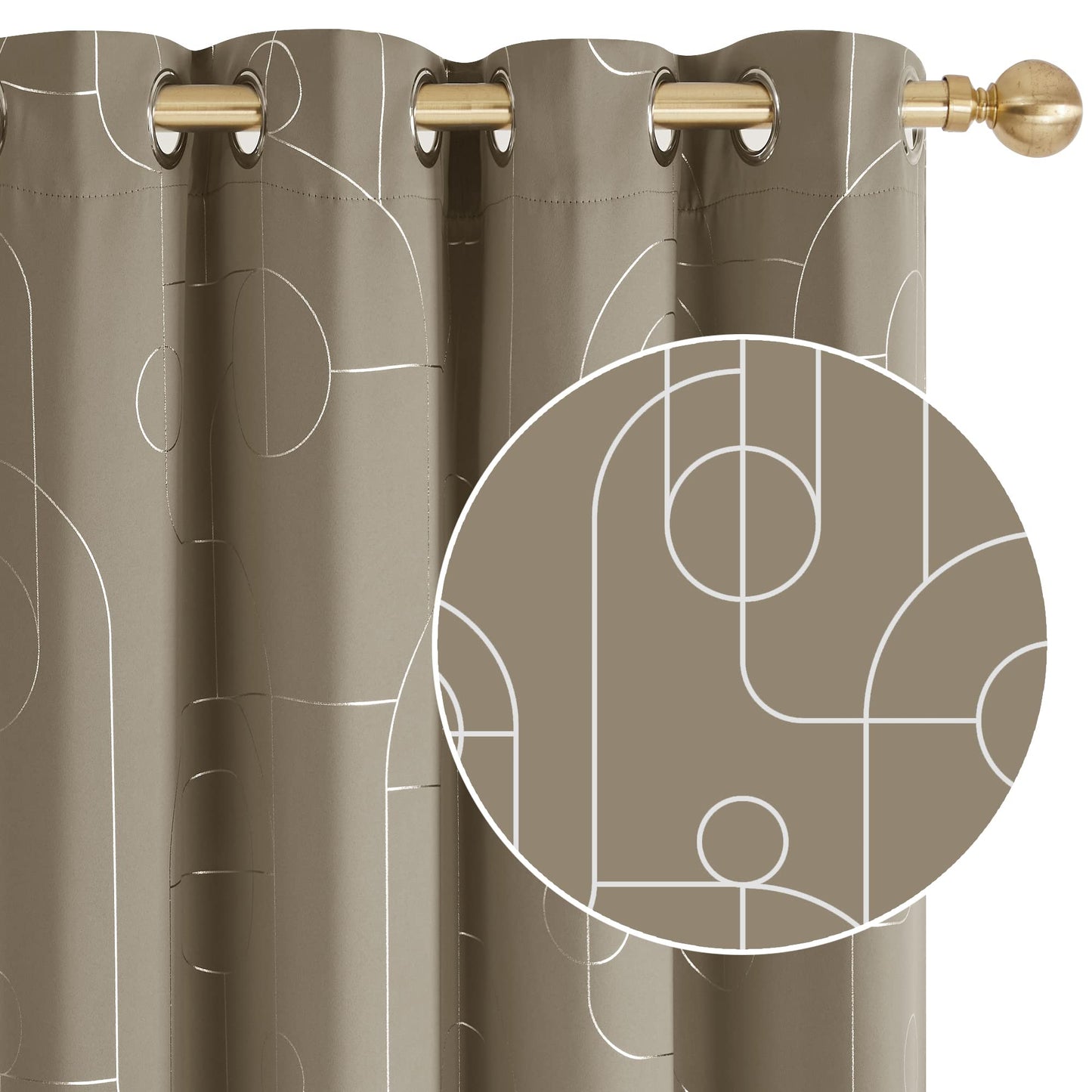 Geometric Blackout Curtains, Taupe, 52x108 Inch, 2 Panels