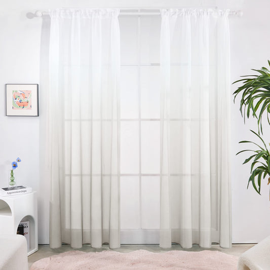 Ombre Sheer Voile Curtains, Rod Pocket, Light Grey