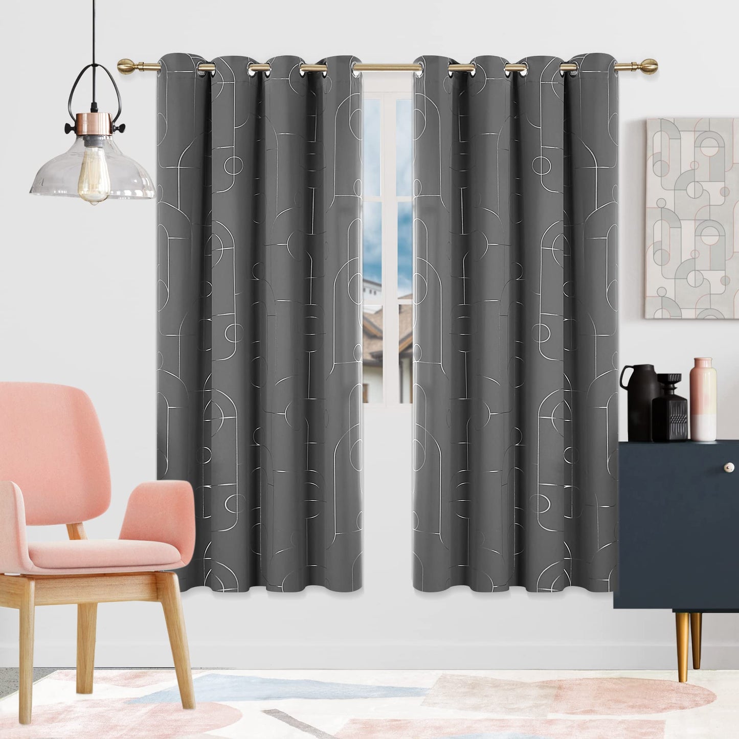 Geometric Blackout Curtains, Taupe, 52x108 Inch, 2 Panels
