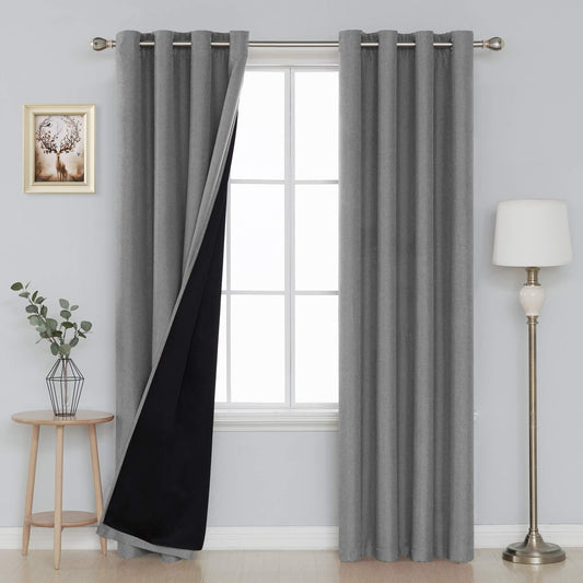 Noise Reducing Blackout Curtains, 52x63 Inch, Grey