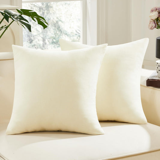 Faux Linen Pillow Covers, 16x16 Inch, Creamy White, 2PCS