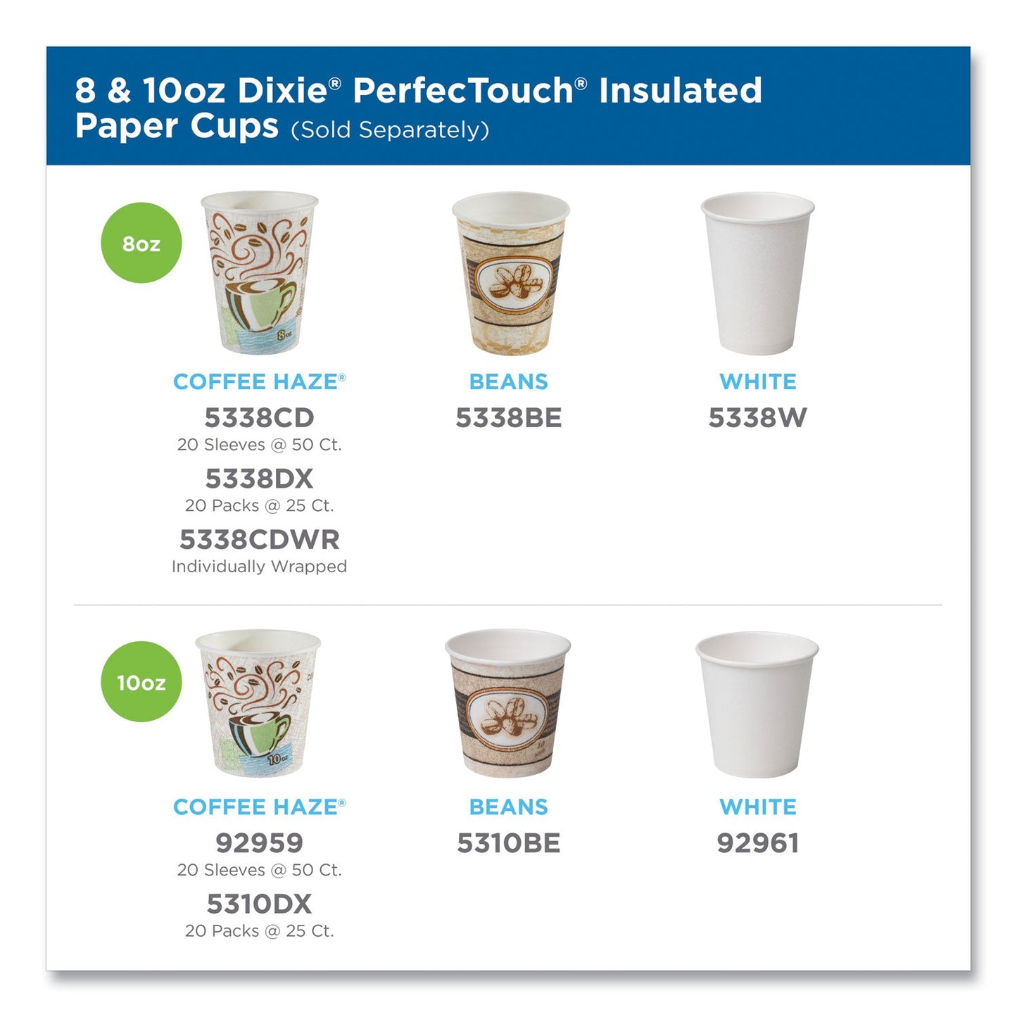 Dixie PerfecTouch Paper Hot Cups, 8 oz, Coffee Haze Design, 50/Sleeve, 20 Sleeves/Carton