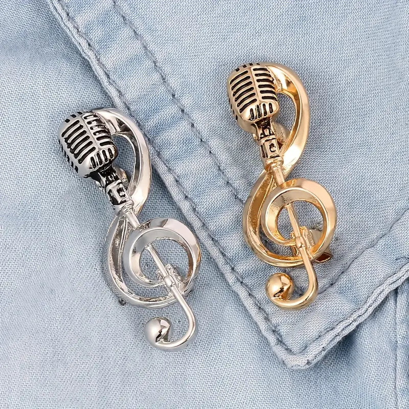 Music Mic Brooch Pin - Elegant Music-Themed Accessory with Microphone Pin for Musicians and Music Lovers