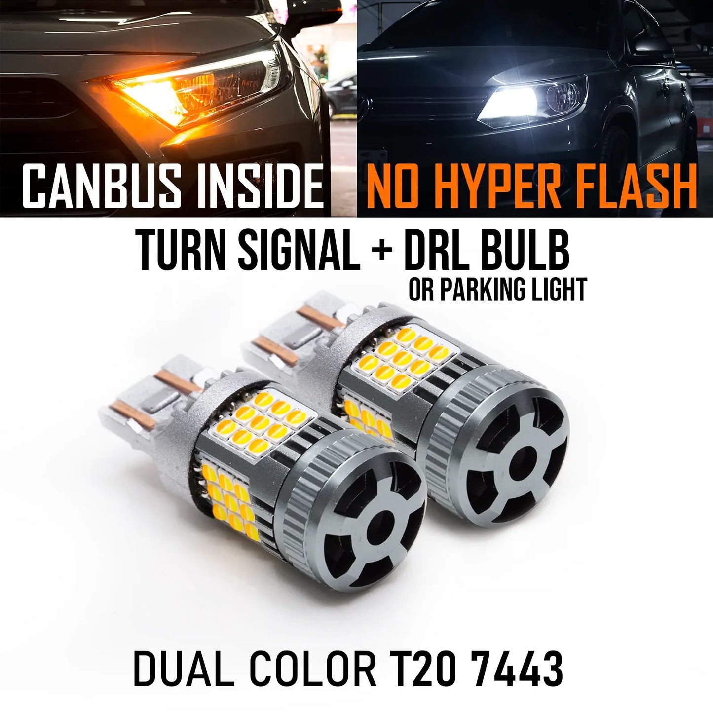 LED Switchback White / Amber Auto LED Bulb T20 7443 7444 36SMD Turn Signal Daytime Running Light DRL Parking Light (1 Pair)