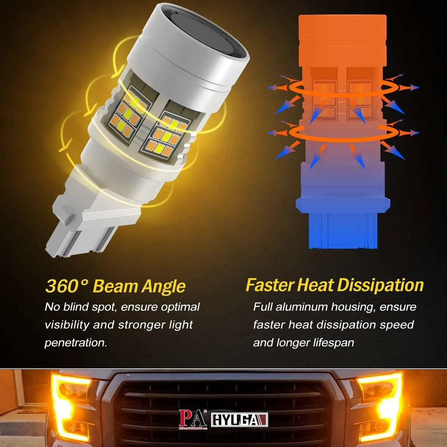 3157 3057 4057 4157 LED Turn Signal Light Anti Hyper Flash CANBUS Error Free Switchback Dual Color Bulb White Amber | G54 Series HYUGA (Pack of 2)