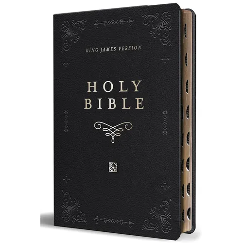 KJV Holy Bible, Giant Print Thinline Large Format, Black Premium Imitation Leather with Ribbon Marker, Red Letter, and Thumb Index