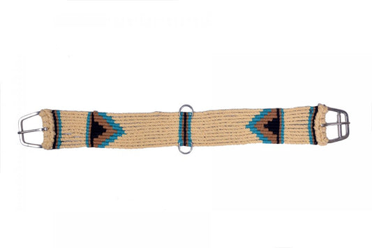 Showman® Cotten Blend Tan straight string girth with SS Roller Buckle with Southwest Design.