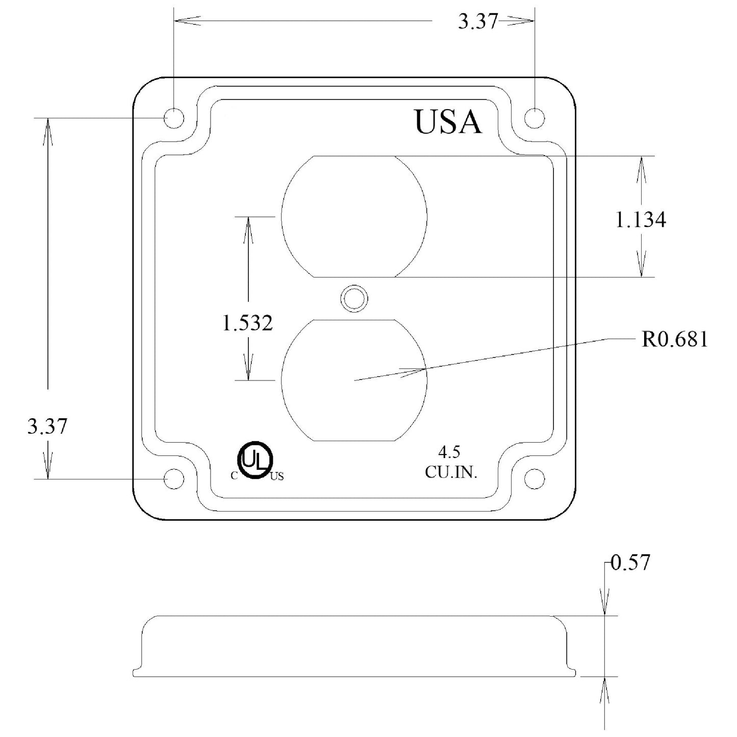 4 inch Square Galvanized Steel Duplex Receptacle Electrical Box Cover