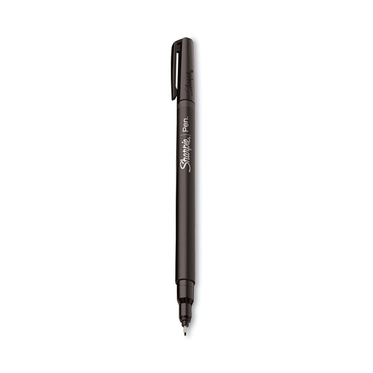 Sharpie Water-Resistant Ink Porous Point Pen, Stick, Fine 0.4 mm, Black Ink, Black/Gray Barrel, Dozen
