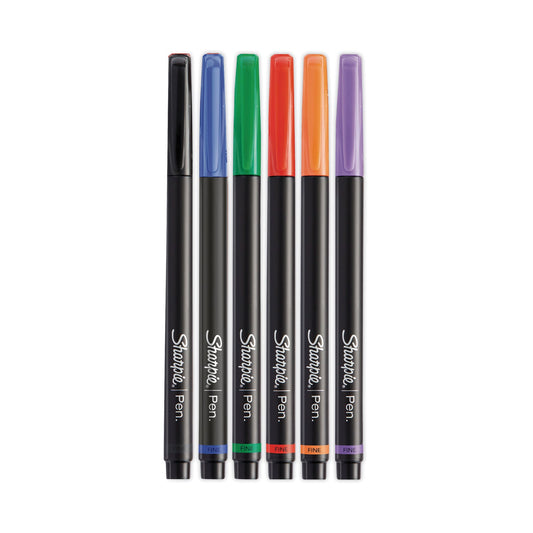 Sharpie Water-Resistant Ink Porous Point Pen, Stick, Fine 0.4 mm, Assorted Ink and Barrel Colors, 6/Pack
