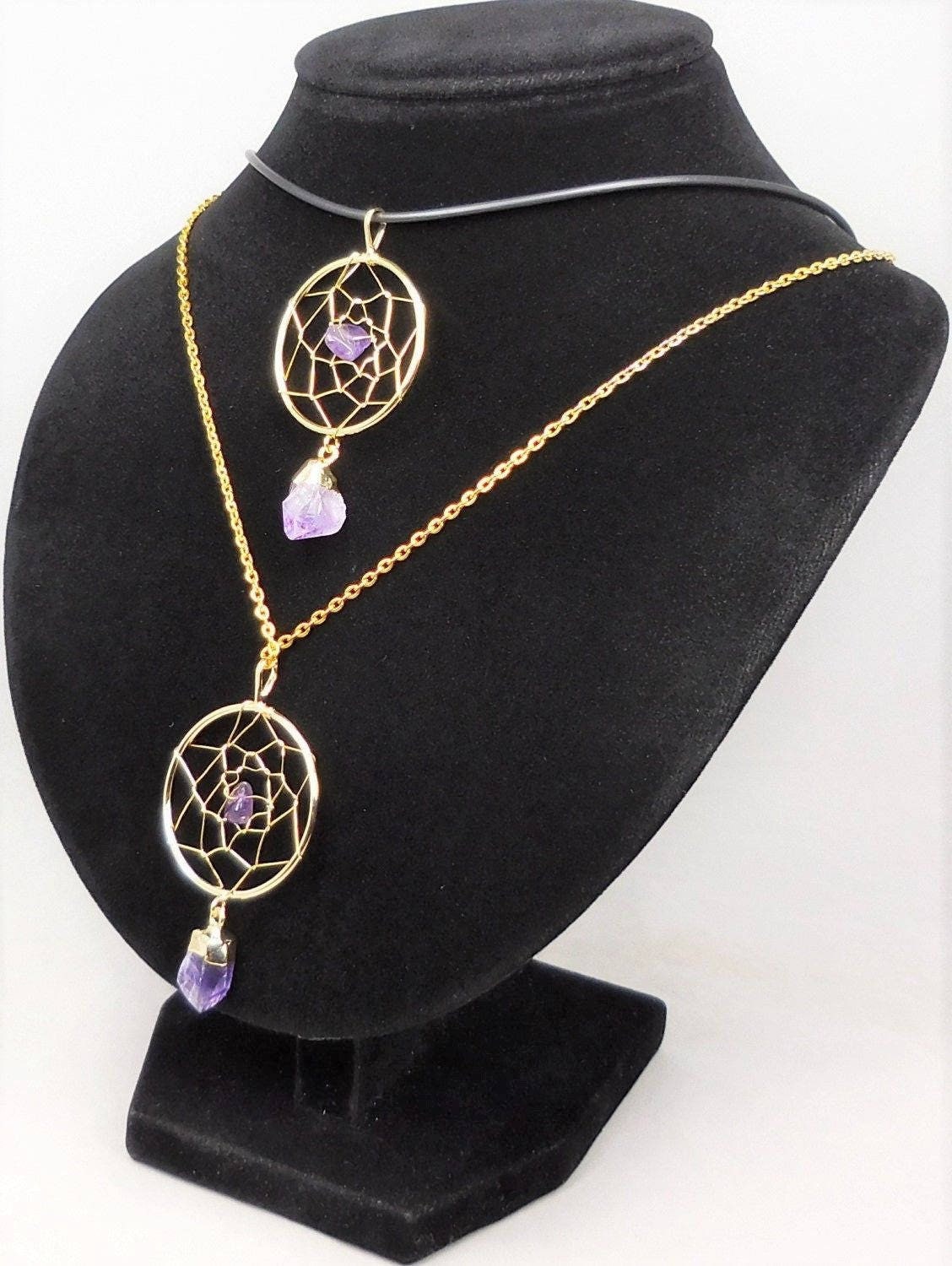 Dreamcatcher Pendant (Amethyst Crystal)(Gold Plated) Gemstone Jewelry Necklace Supply