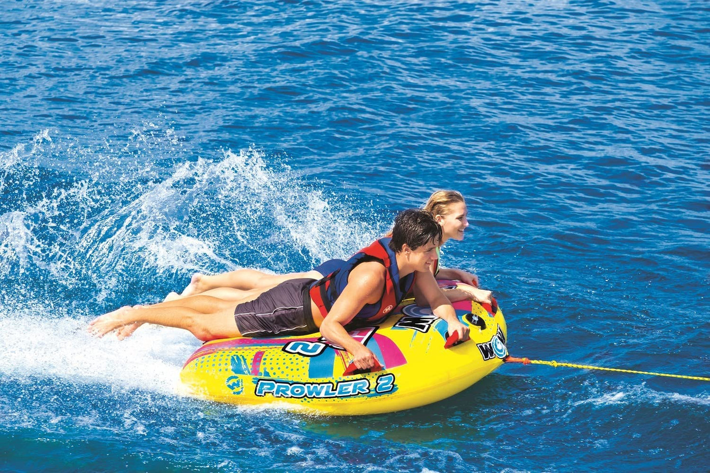 WOW Sports Prowler Towable 2 Person 2P Starter Kit with 12V Pump & 2K Tow Rope (22-WTO-3991-X)