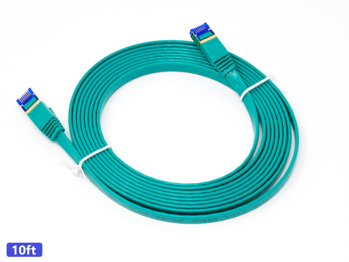 QualGear Cat 7 Ethernet Patch Cable, Flat, F/UTP Foil Shielded, 10 Gbps 600 MHz, QG-CAT7F